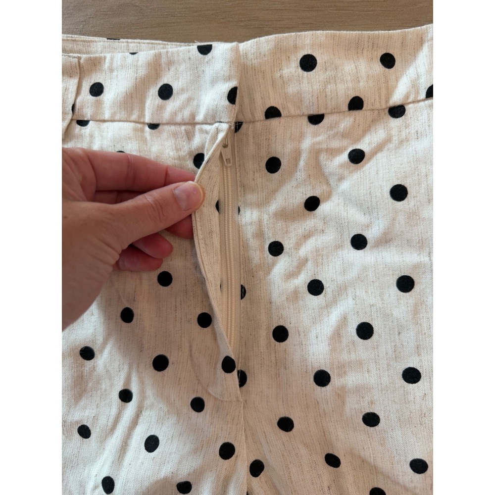 Amanda Uprichard Polka Dot Linen Blend Wide Leg Pants Cream Black Size S - Picture 3 of 11